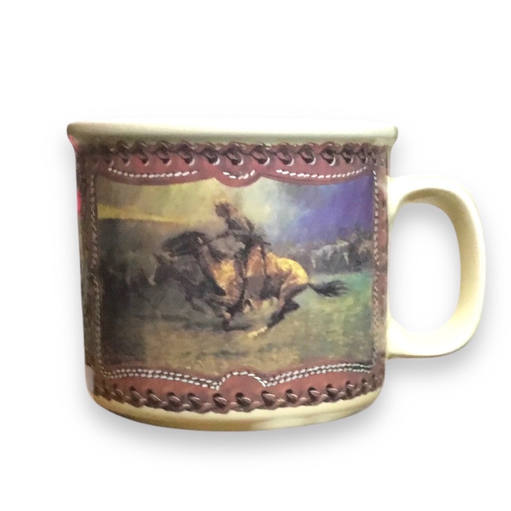 Vintage Frederic Remington The Stampede Western Art Mug Coffee Cup Enesco
